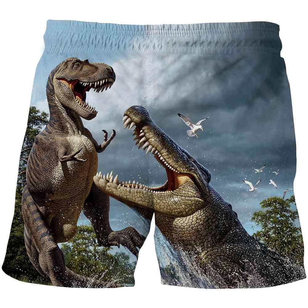 Summer- 3d Dinosaur Print, Casual Swim Shorts