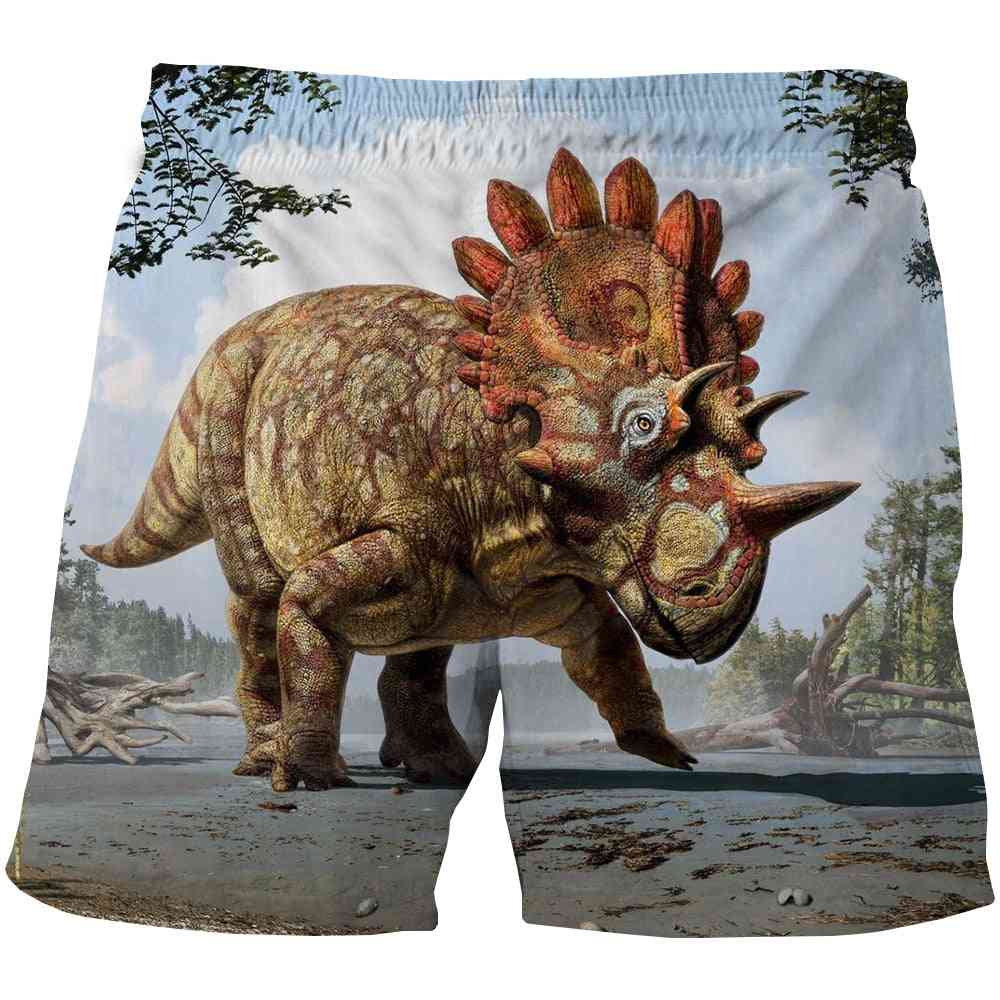 Summer- 3d Dinosaur Print, Casual Swim Shorts