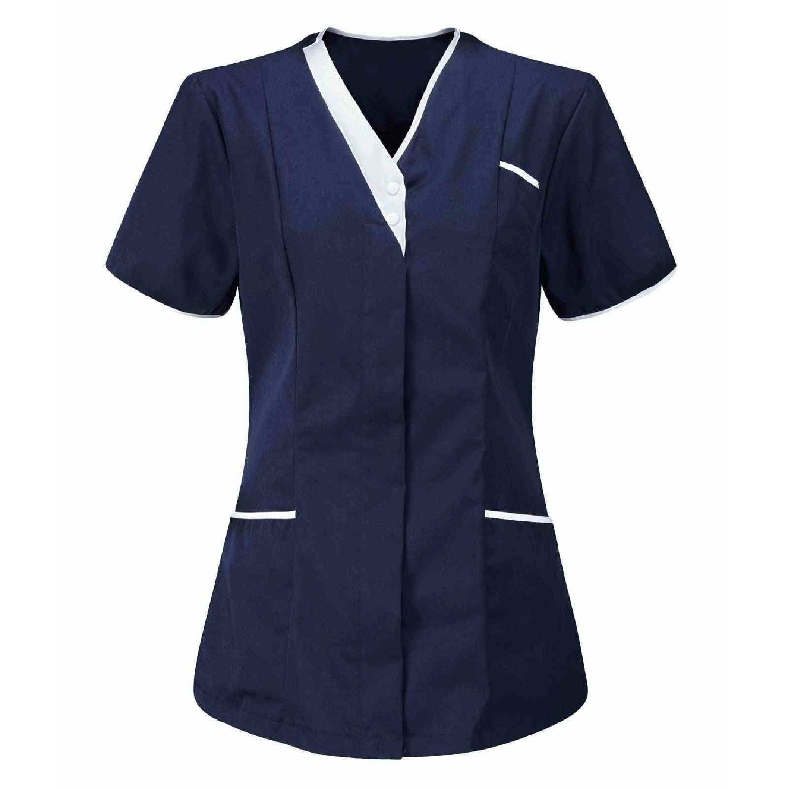 Women- Short Sleeves, Working Uniform V-neck, Blouse Top