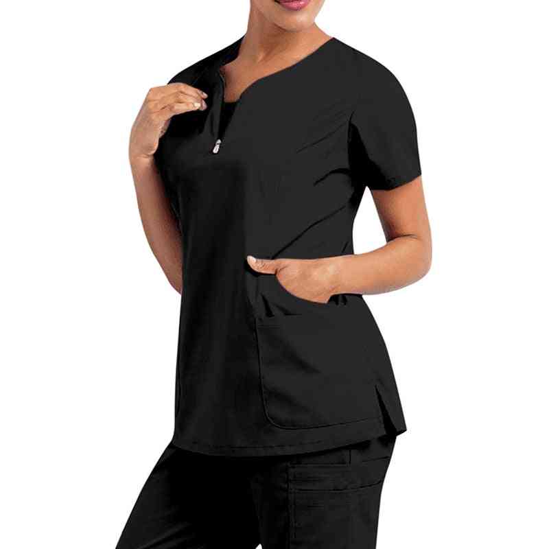 Women Solid Short Sleeve T-shirt Beauty Salon Nurse Uniform