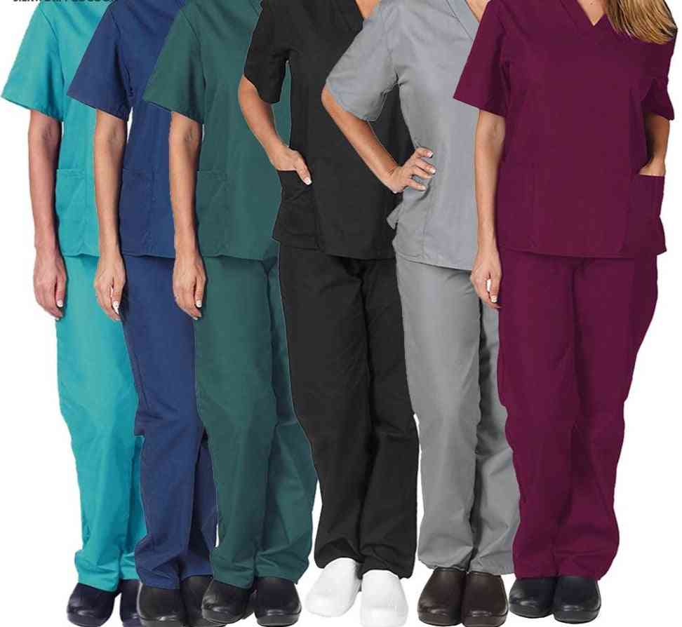 Sykepleie scrubs kvinner uniformer elastisitet dyreklinikk sykepleier v-hals medisinsk