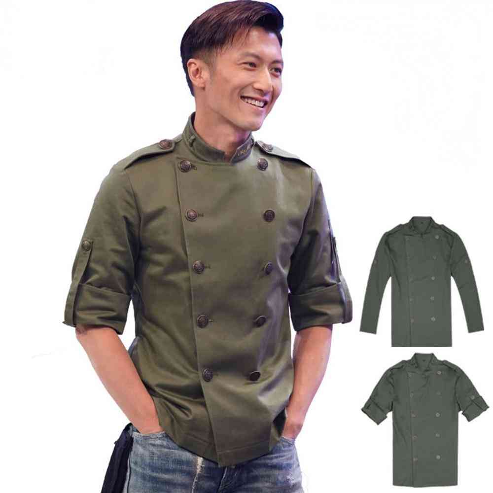 Short Sleeves Double-breasted Chef Food Service T-shirt, Work Uniforms Aprons For Adults - Men