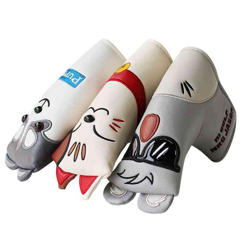 Putter Pu Leather Waterproof / Soft Knitted Fabric Cartoon Golf Club Head Covers