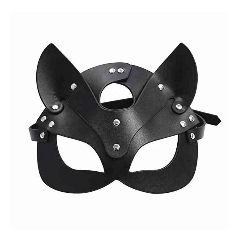 Half Face Fox Cosplay Leather Mask For Adults - Men / Women