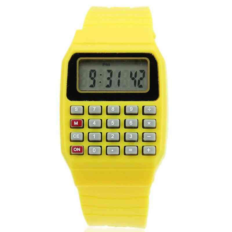 Silikone dato multifunktionsbørn elektronisk lommeregner armbåndsur