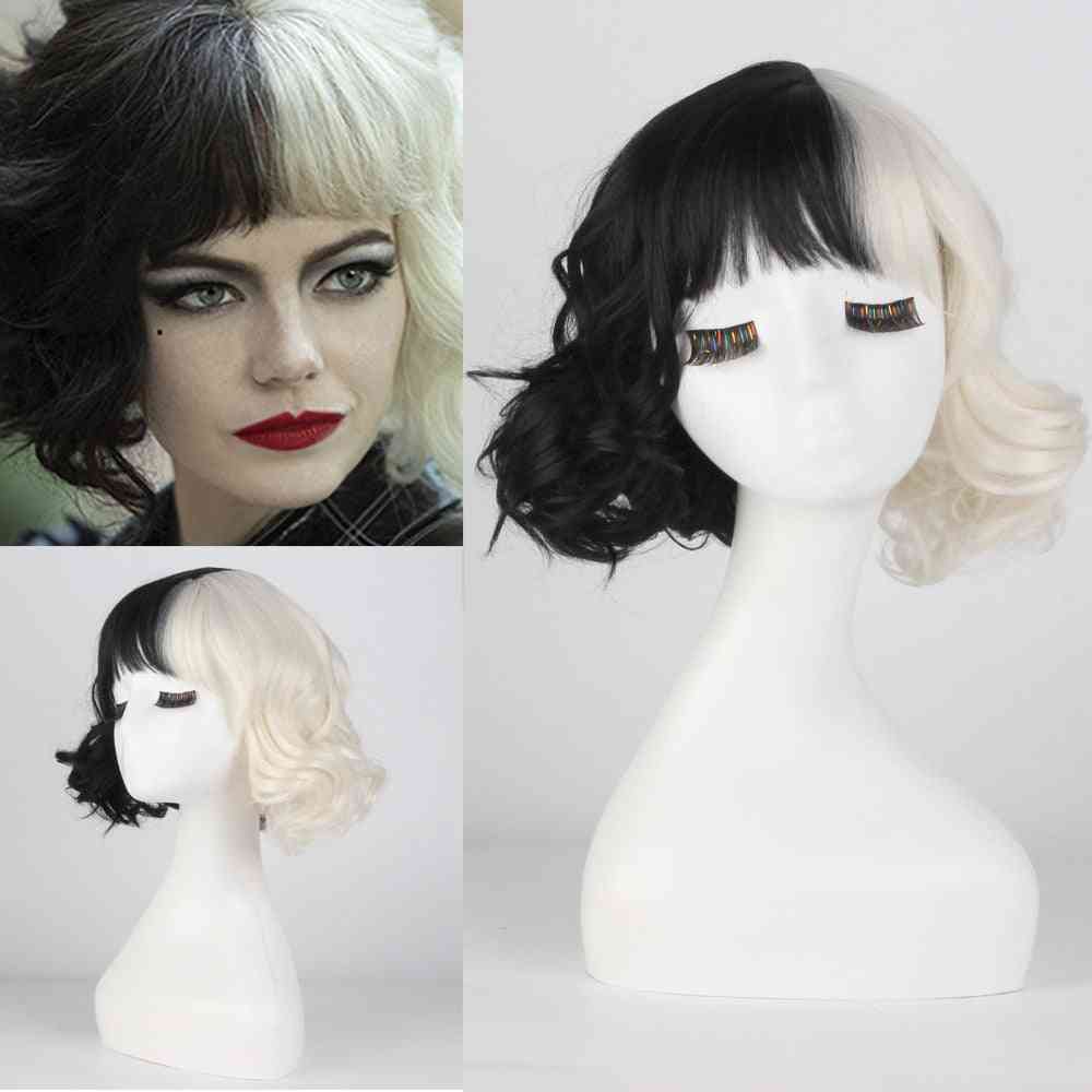 Half Black And White- Short Curly Costume, Cosplay Wigs