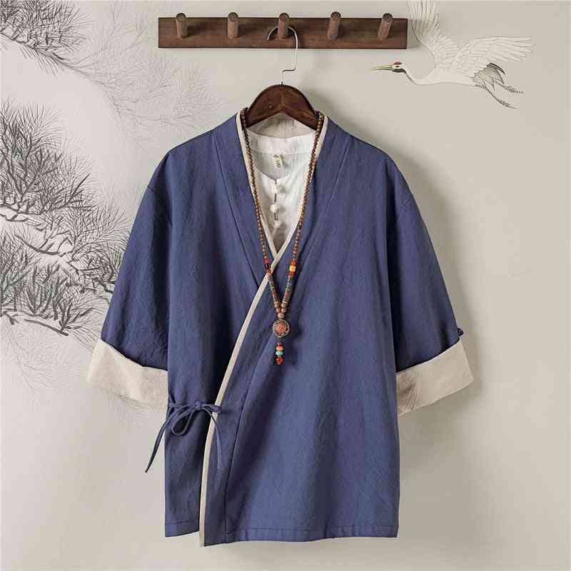 Retro Cotton- Linen Top Kung-fu Kimono, Blouse Cardigan
