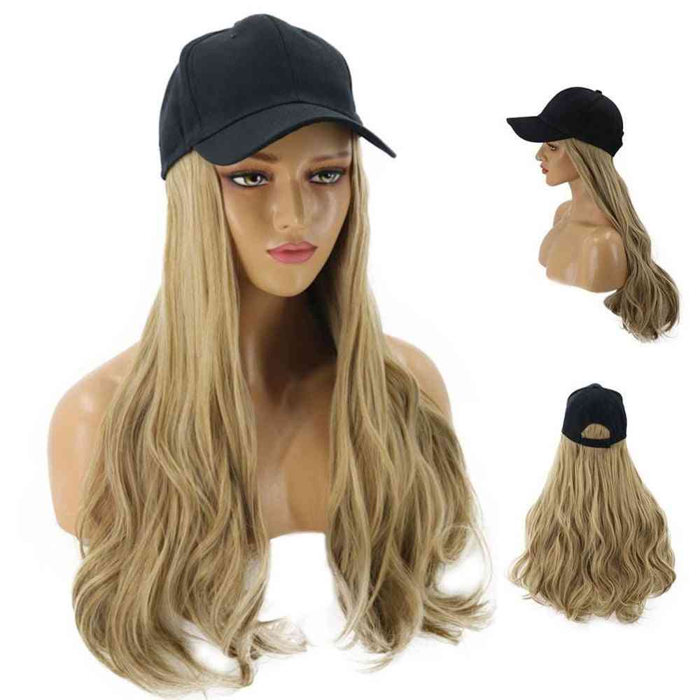 Women Hats Wavy Hair Extensions With Black Cap