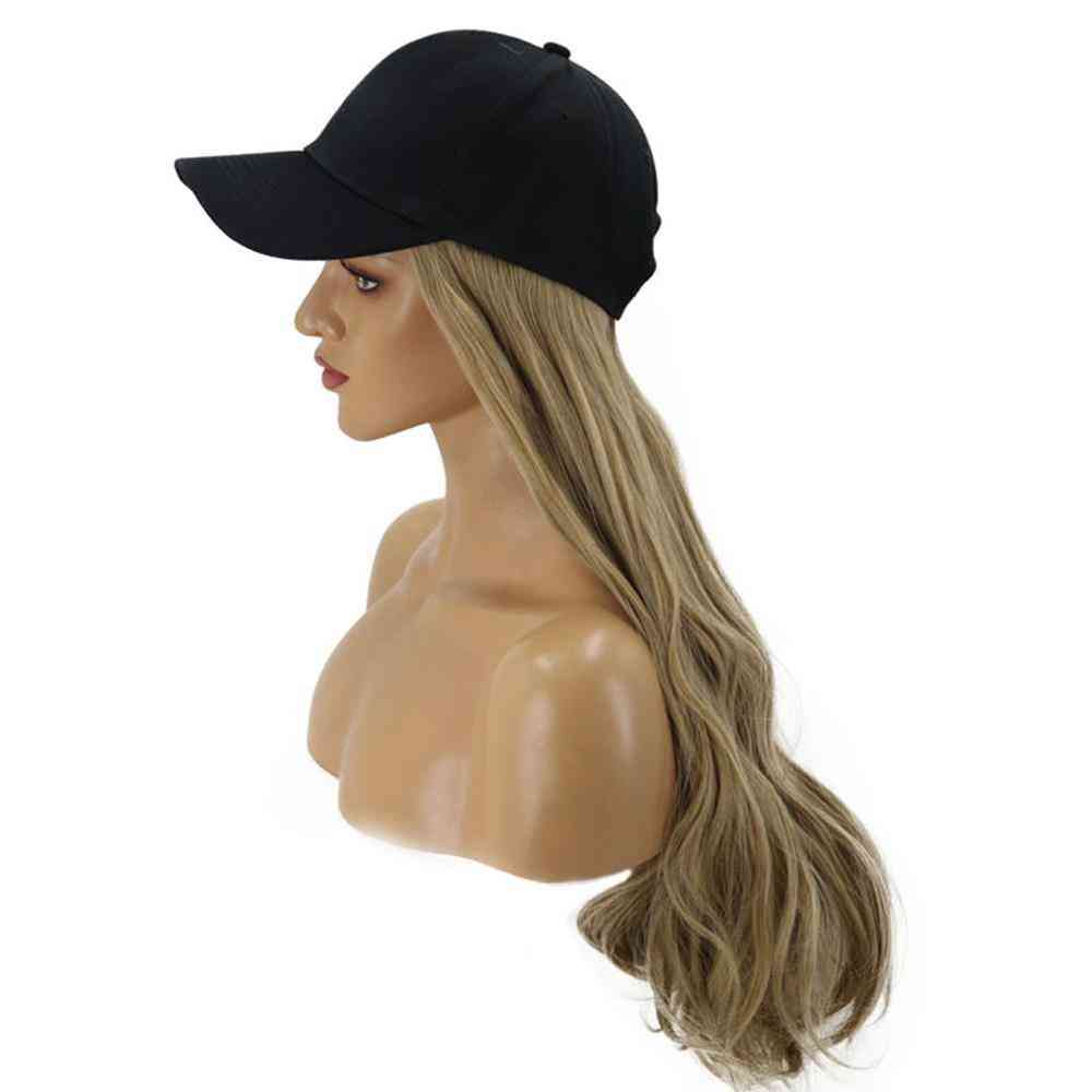 Women Hats Wavy Hair Extensions With Black Cap