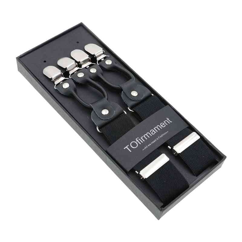 Multi Pattern Grid- Adjustable 6-clip Belt Strap, Leather Suspenders