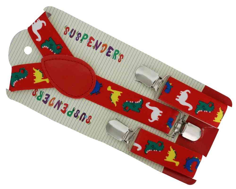 Wide Adjustable Red Dinosaurs Animal Print Suspenders Braces