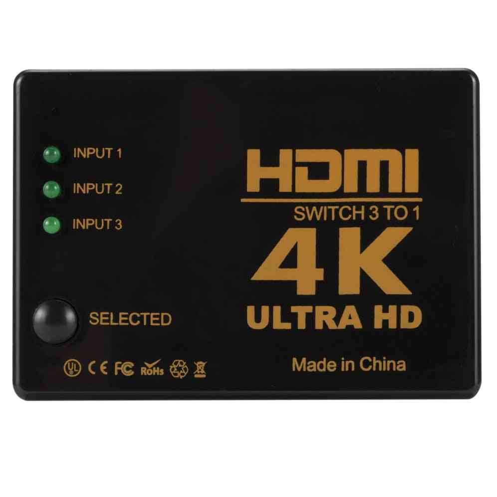 Hdmi switch 4k switcher, 3 in 1 ut hd 1080p videokabel splitter hub adapter