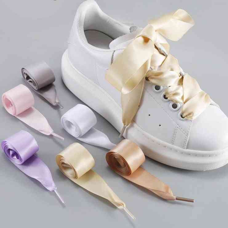 Satin Shoe Laces Flat Silk Ribbon Shoe Laces Boots Sneakers Shoe