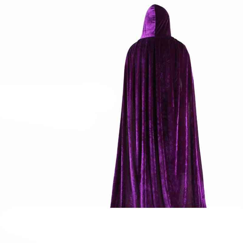 Halloween Velvet Cloak Cape Hooded Medieval Costume For Adults - Women