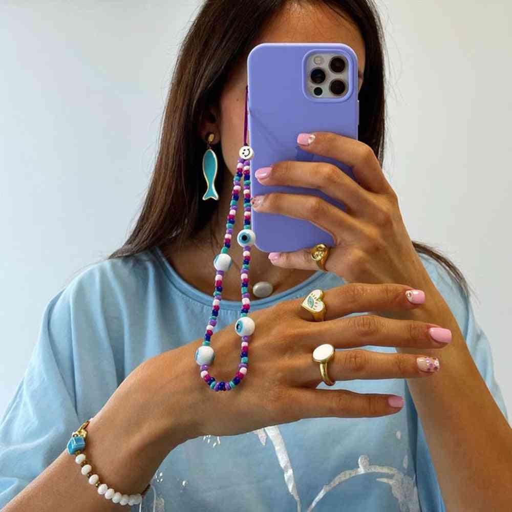 Smiley Chains Star Charm Beaded Mobile Phone Lanyard