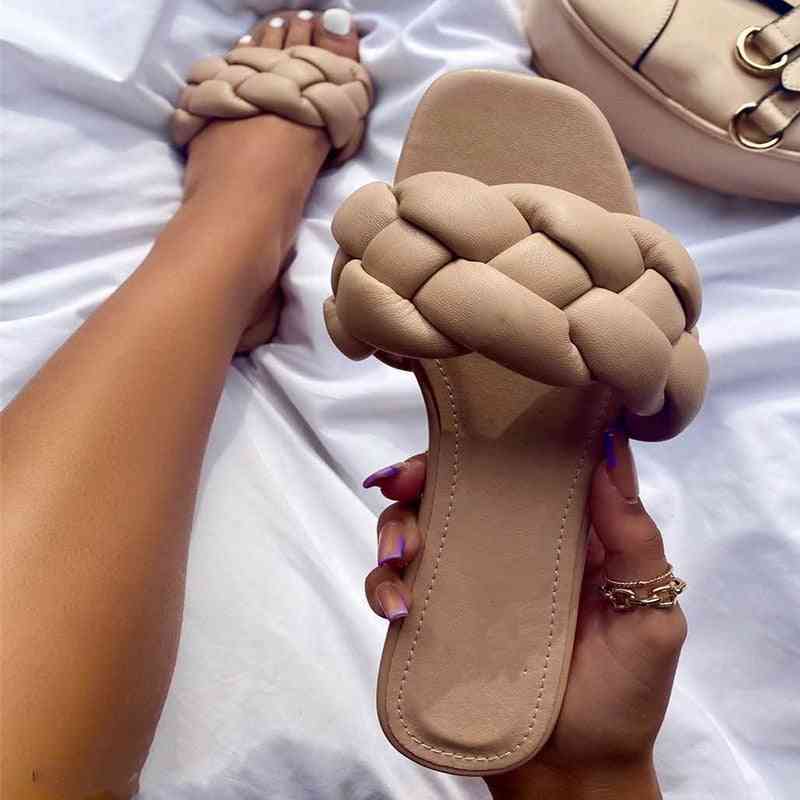 2021 Fashion Flat Slippers Women Weave Slides Sandal Ladies Outdoor Beach Lady Shoes Woman Home Slippers Female Flip Flops