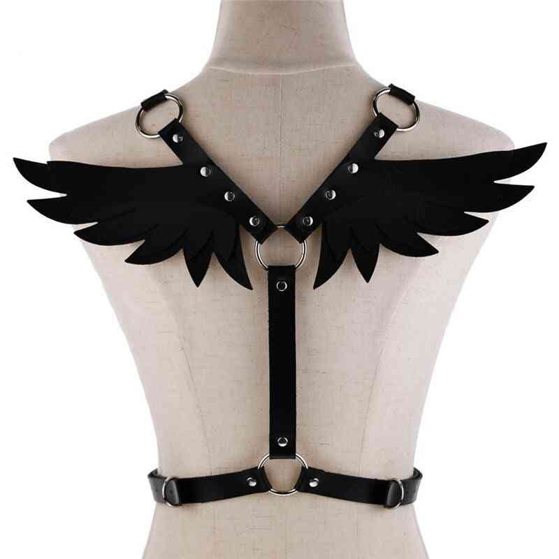 Pu läder- angel wings sele, sexig gotisk punk, strumpebandsbälte
