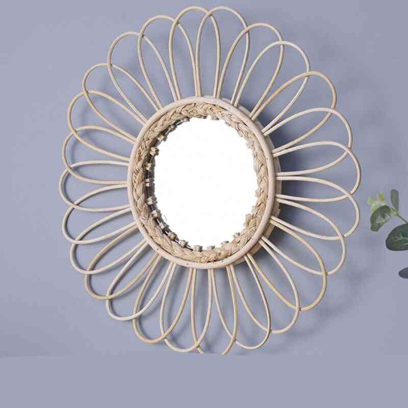 Rattan Innovative Art Decoration Round Makeup Mirror Dressing Bathroom Wall Hang