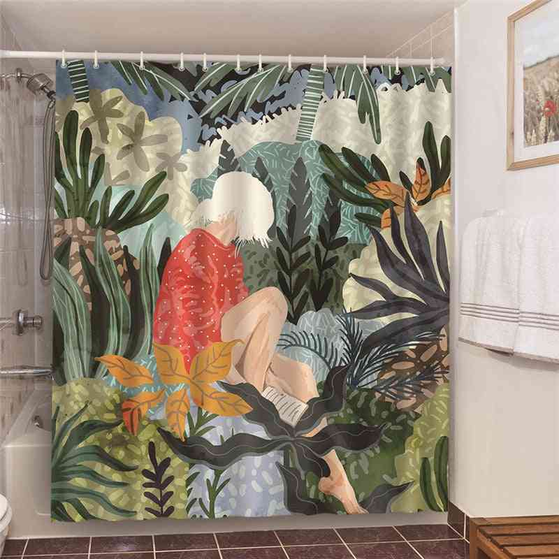 Foliage Bathroom Set With Shower Curtains
