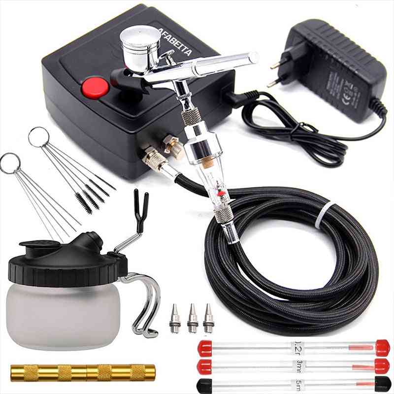 Dual Action Airbrush Air Compressor Kit With Nozzle Spray Gun Painting Set