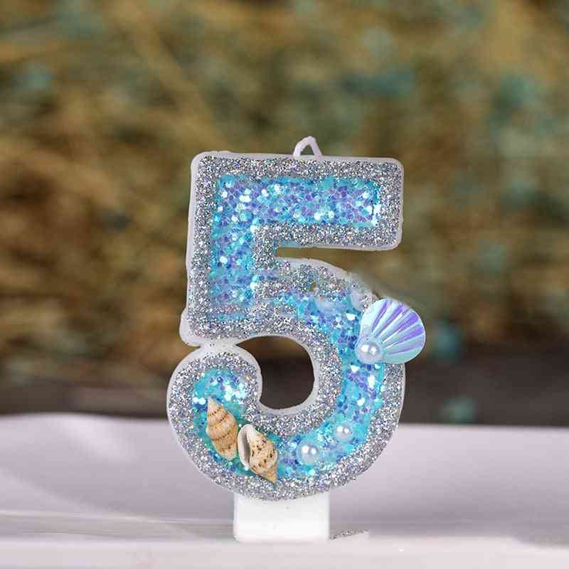 1pc Blue Shell Glitter Number Birthday Candles Cake