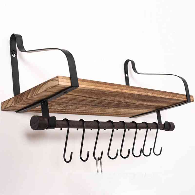 Wall-mounted Rustic Wooden Storage Kitchen Decorative Rack