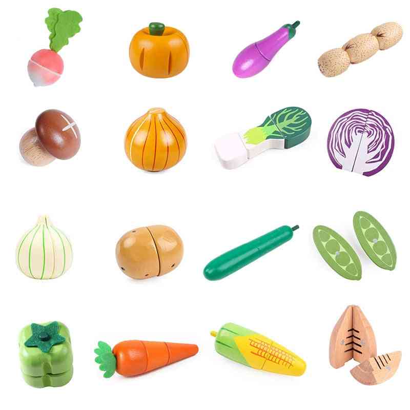 Wood Magnetic Cutting Vegetables Cooking Food Pretend Play Toy