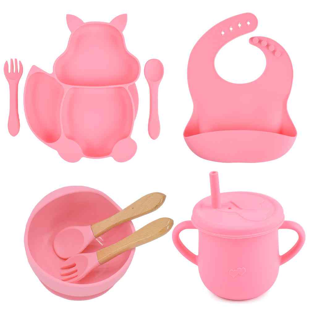 Silicone Sucker Bowl, Plate, Cup, Bibs, Spoon Fork Sets