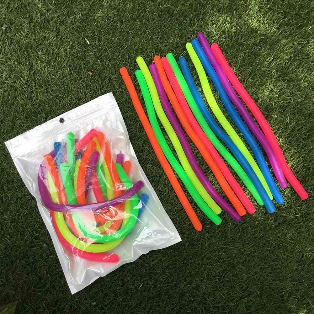 4pcs Tpr Soft Noodle Elastic Rope For Kids Decompression Artifact Vent Rope Neon Slings Anti-stress Toys Random Colors