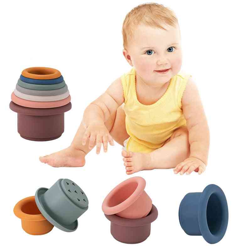 7pcs Baby Stacking Cup Montessori Toddler Bath Silicone Stack Tower Bathing Water Game Bathtub Toy For