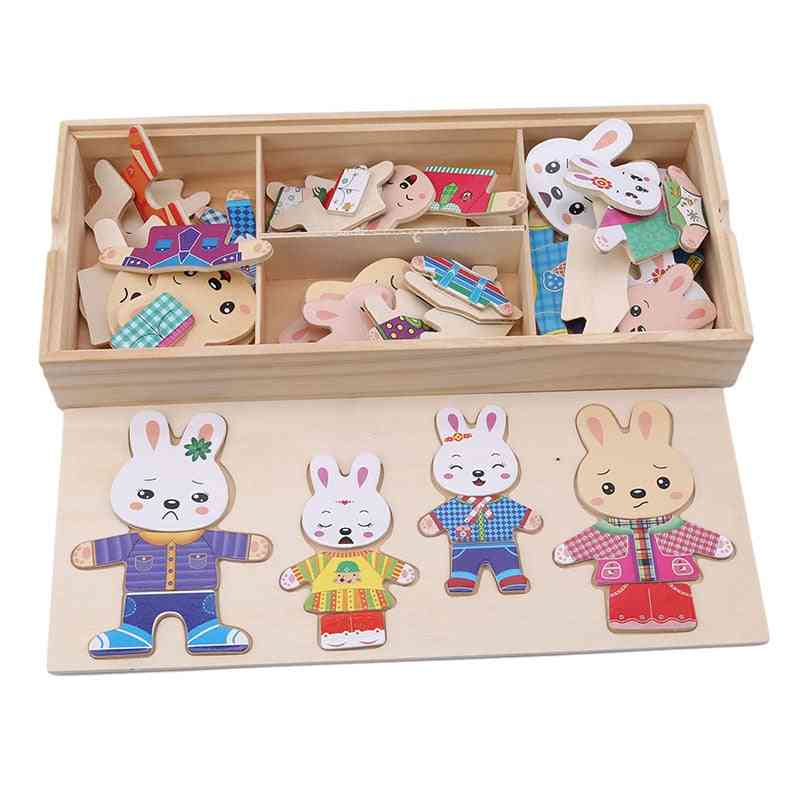 Cartoon Wooden Toy Changing Clothes Puzzles
