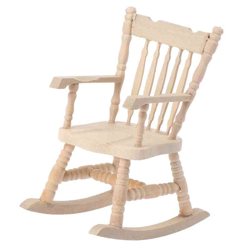 1/12 Wooden Mini Dollhouse Rocking Chair Model Toy Diy Miniature Scenery Accessory For Dolls House Accessories Decor