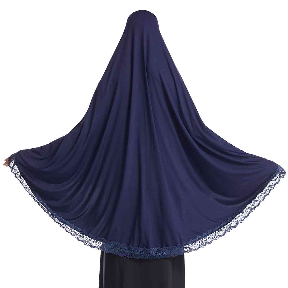 Naiset muslimi rukous pitkä khimar lace trim hunnut headcover hijab