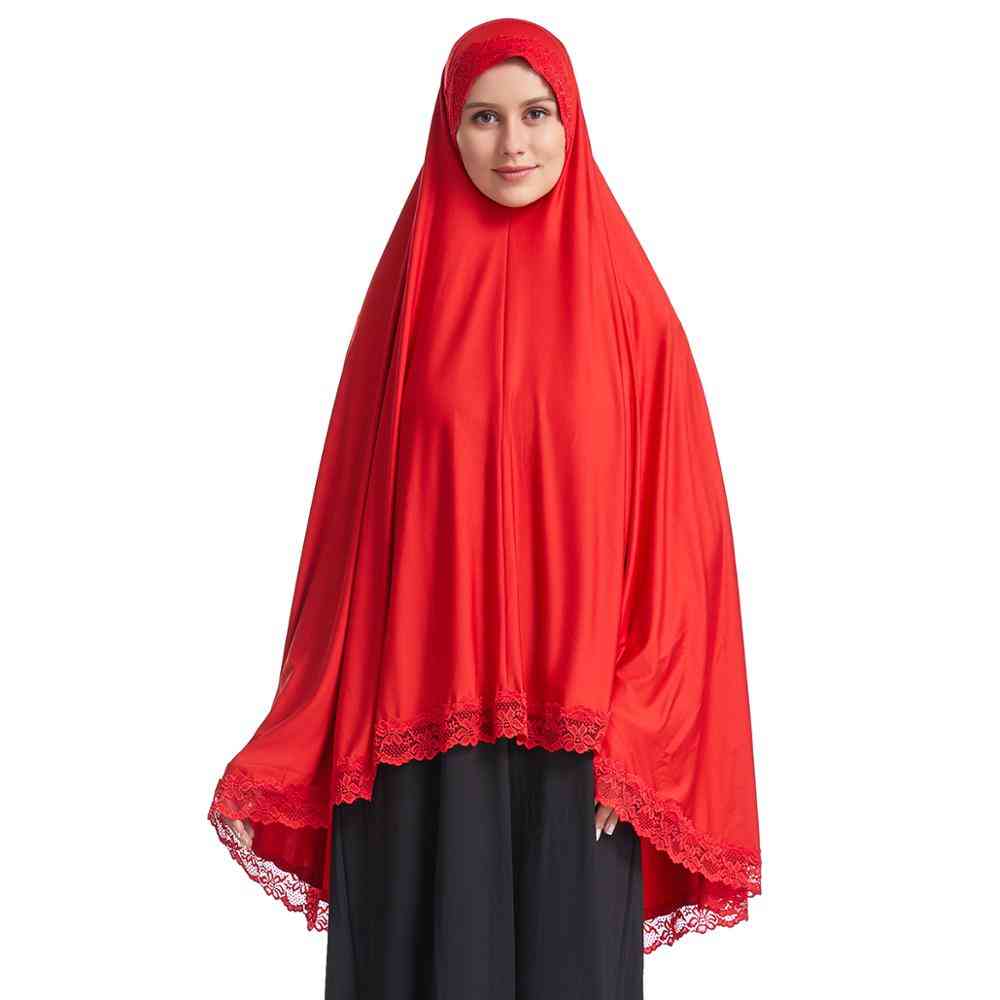 Naiset muslimi rukous pitkä khimar lace trim hunnut headcover hijab