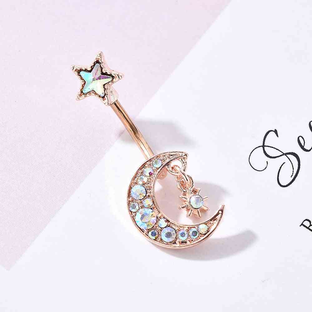Sexy Star Moon Piercing Crystal Surgical Navel Belly Button Rings