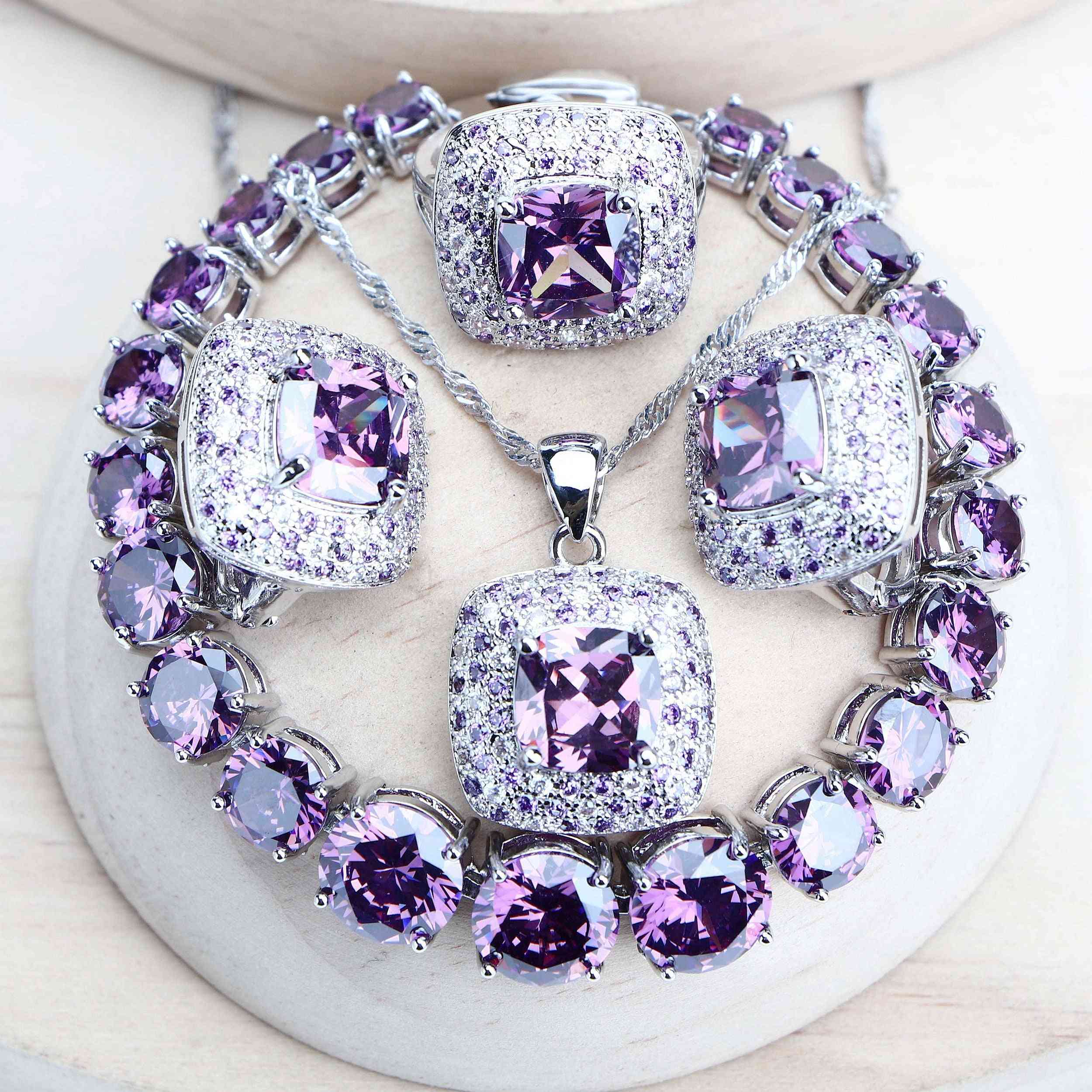 Purple Zirconia Women Bridal Jewelry Sets