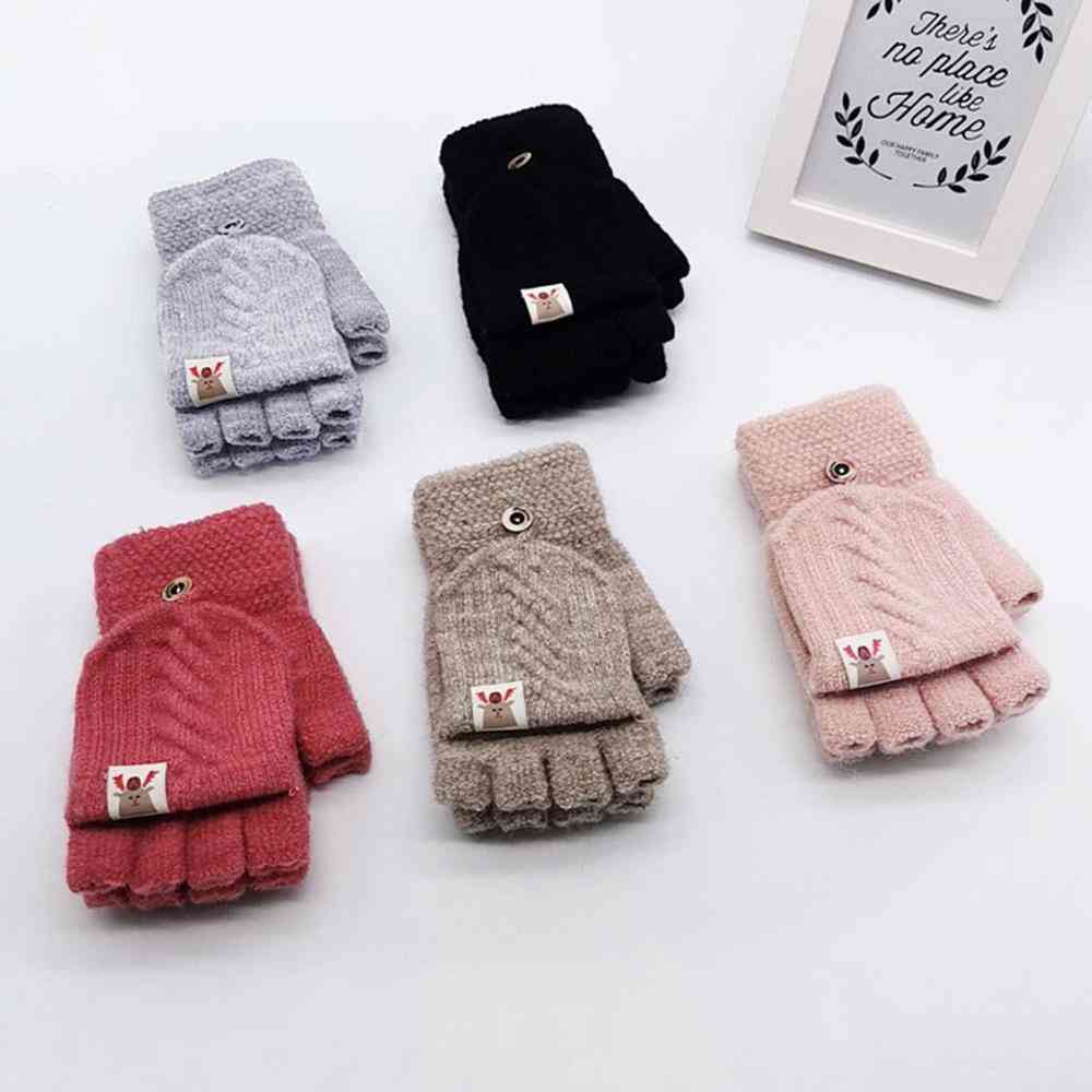 Winter Warm Knitted Flip Top Fingerless Mittens Gloves