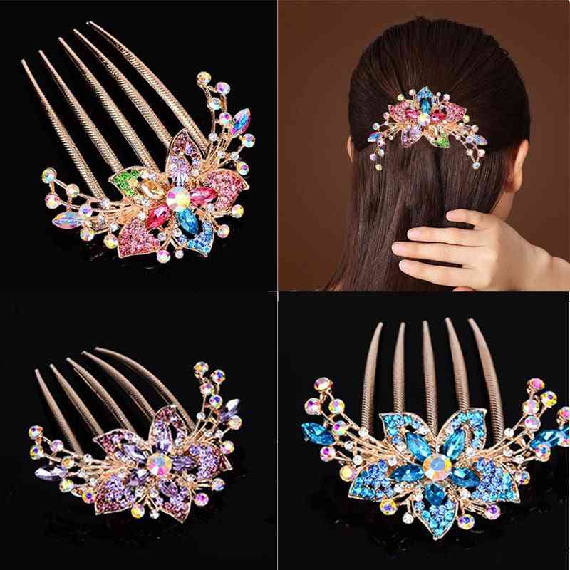 Austrian Rhinestone, Flower Leaf Bridal Crystal Hair Jewelry Accessories