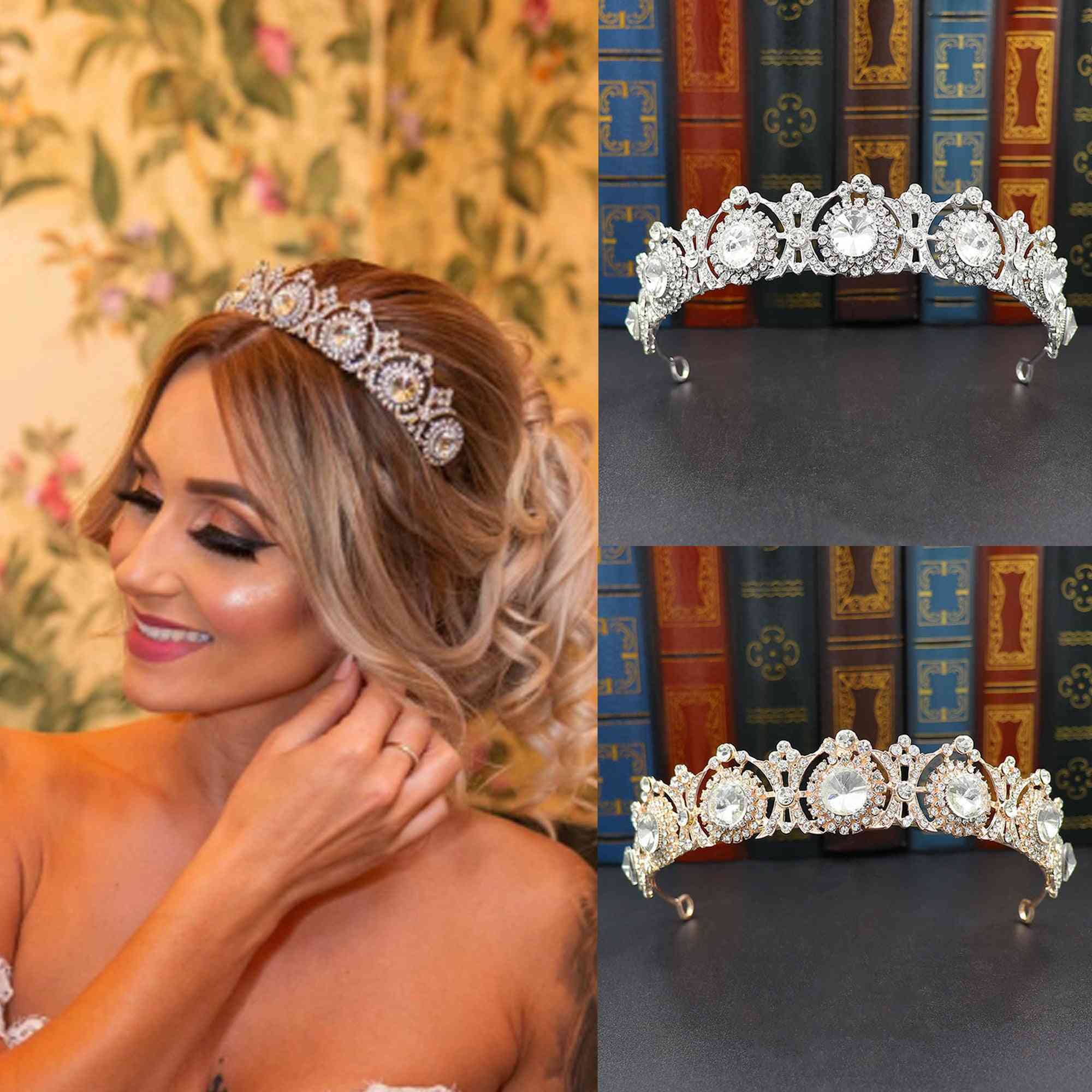 Silver Color Rhinestone Crown And Tiara Wedding Hair Jewelry Accessories
