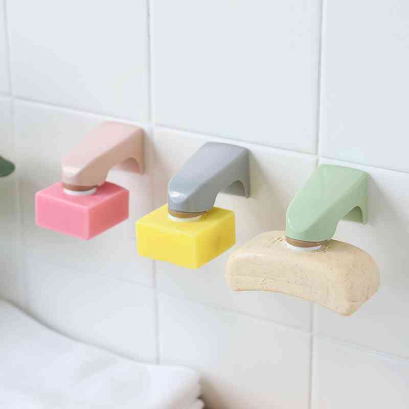 Magnetic Soap Holders Bathroom Accessories 5 Colors Wall Mounted Storage Rack Wooden Soap Dish With Sticker Soap Shelves