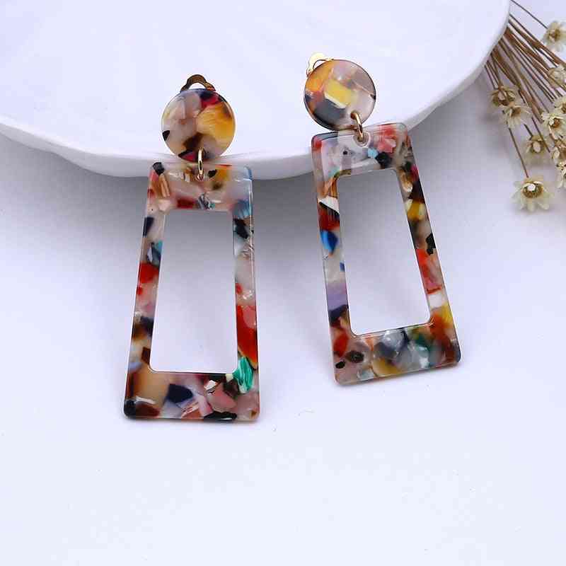 Leopard Acrylic Long Geometric Square Circle Without Piercing Ear Clips For Women