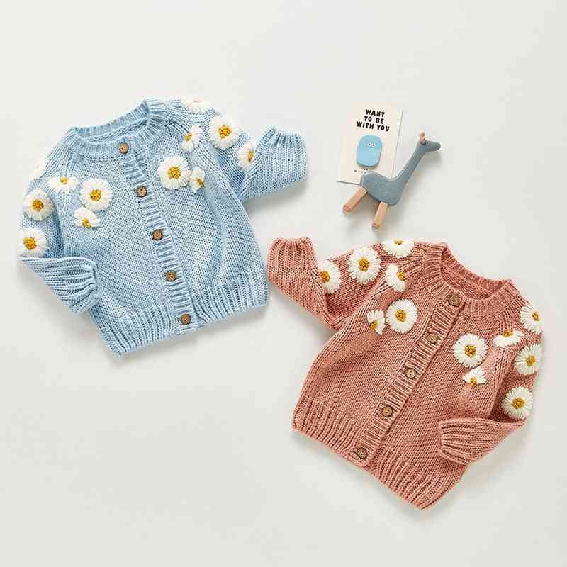 Spring Baby Embroider Cardigan Coat - Long Sleeve Printing Knit Coat For