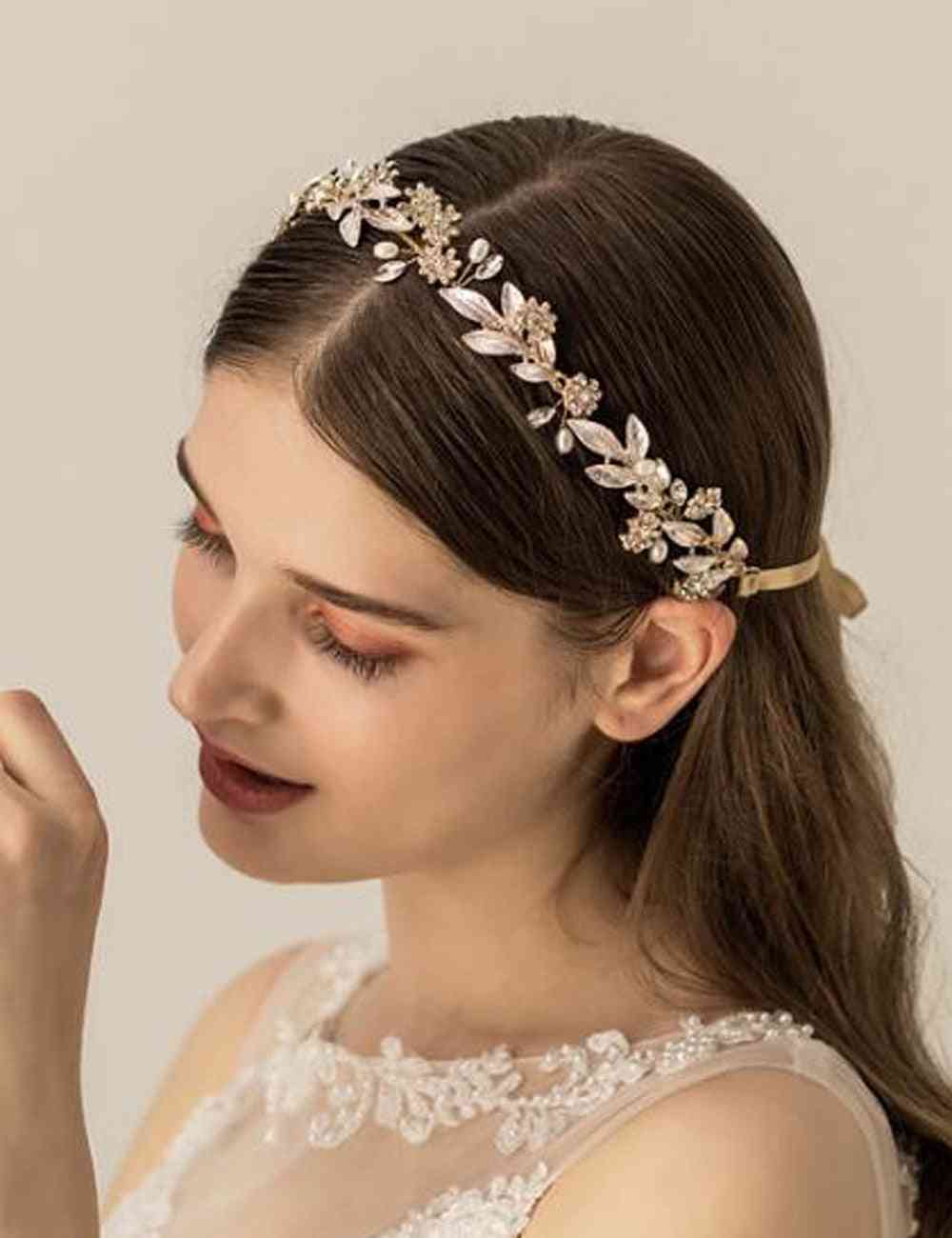 Bridal Headband - Crystal Pearl Hair Vine Flower Halo For Wedding
