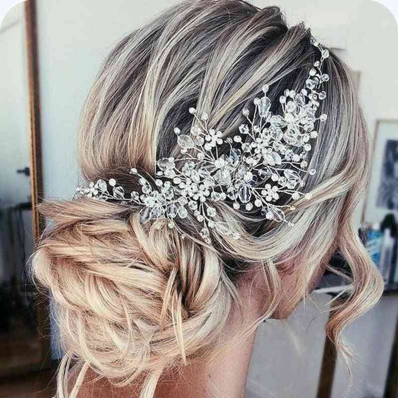 Retro Crystal Rhinestone Headband For Wedding - Silver Flower Hair Jewelry