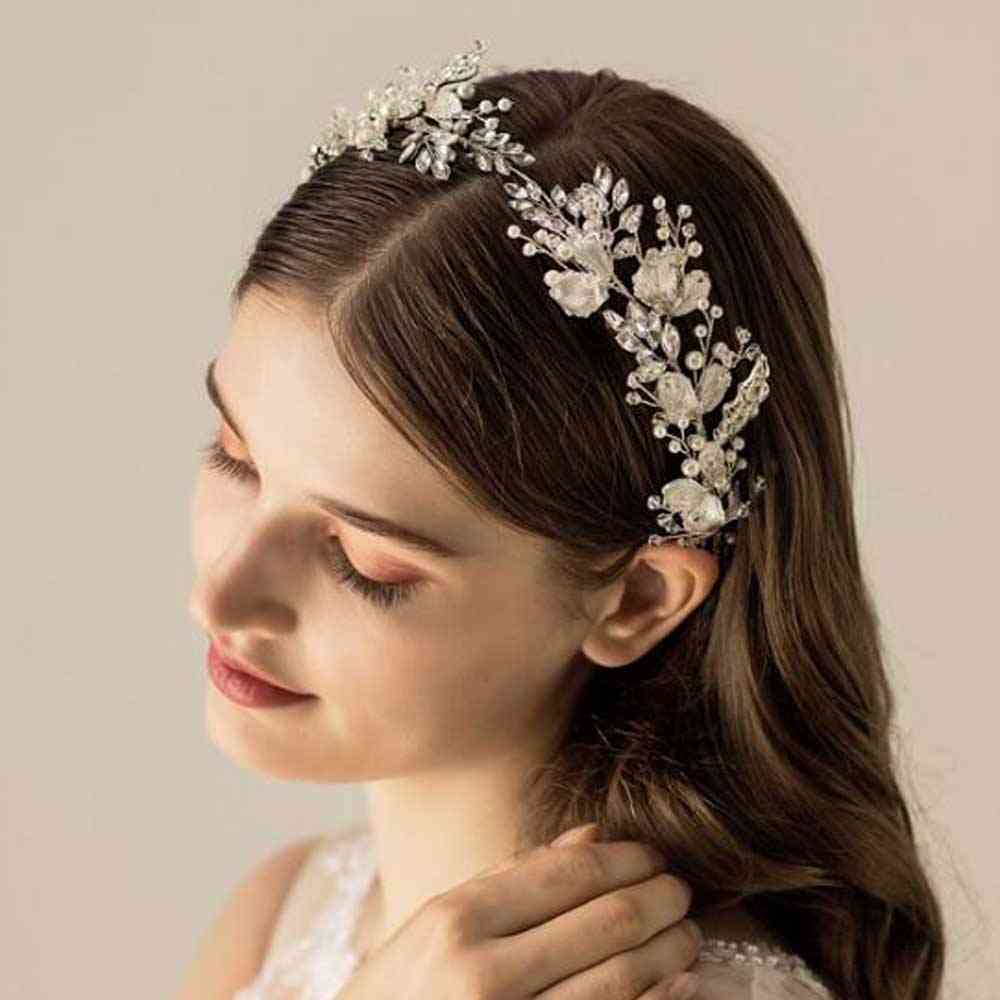 Silver Leaf Rhinestones Heabdand For Bride Women Hair Accessories