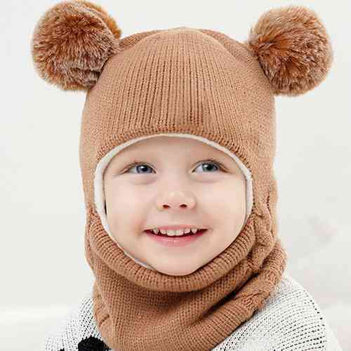 Winter Warm Kid Pompom Beanie Hooded Scarf Caps