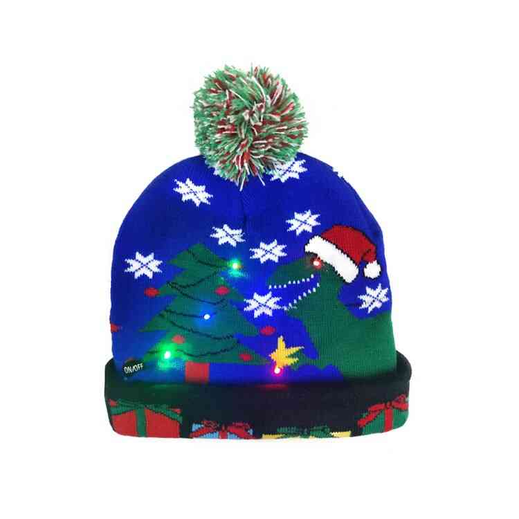 Christmas Sweater Santa Elk Knitted Beanie Hat With Led Light Up