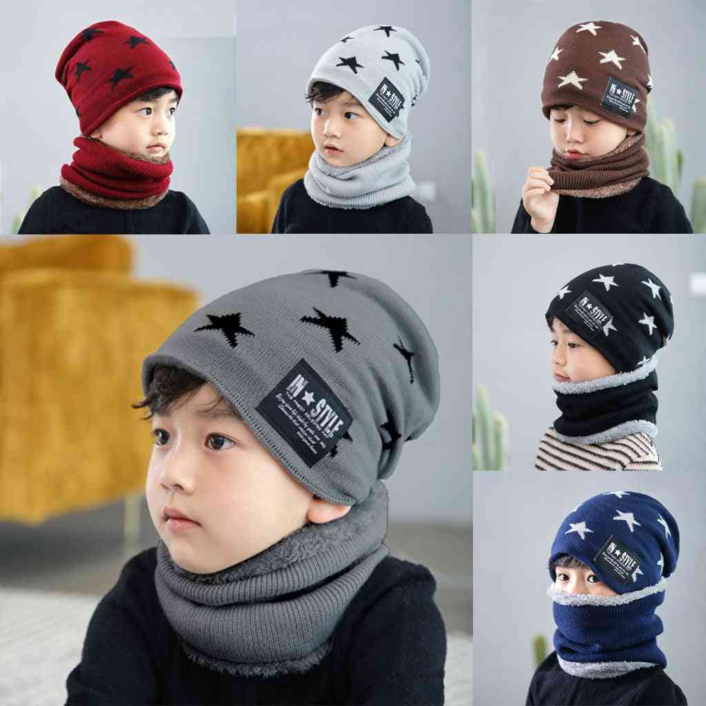 Children Winter Cap And Scarf Fleece, Knitted Warm Winter Hats