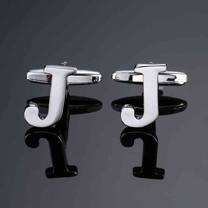 The New High Quality Brass Plated 26 Letter A-z Silvery Letter Cufflinks For Men
