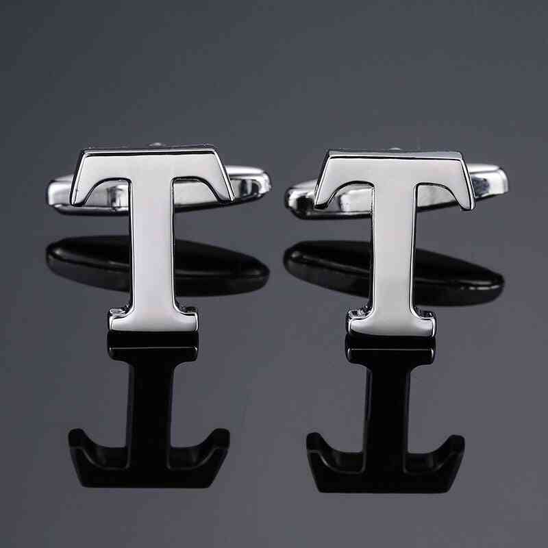 The New High Quality Brass Plated 26 Letter A-z Silvery Letter Cufflinks For Men